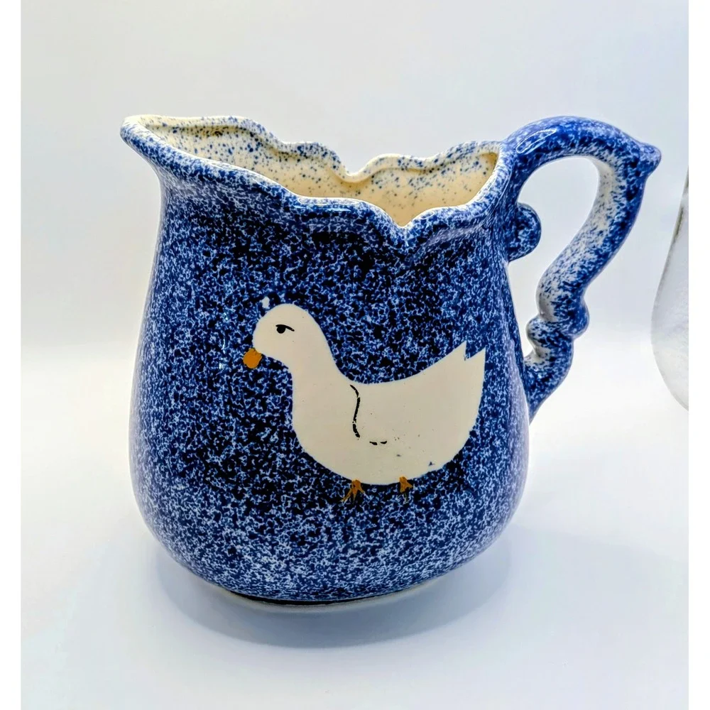 Vintage 1980's Spatterware Ceramic Duck Pitcher Calico China